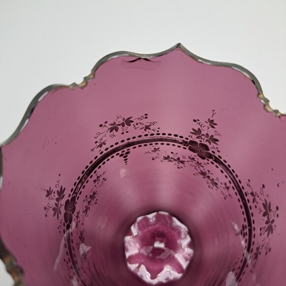 Hand-Painted Amethyst Enamel Floral Vase With Scalloped Rim - Picture 11 of 16